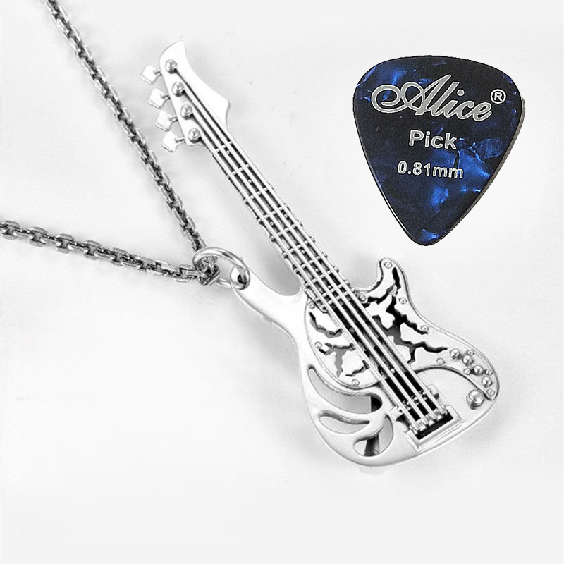 European and American Guitar Rock Bass Necklace for Men and Women, Music Hip-Hop Punk Fashion Pick Detachable Necklace