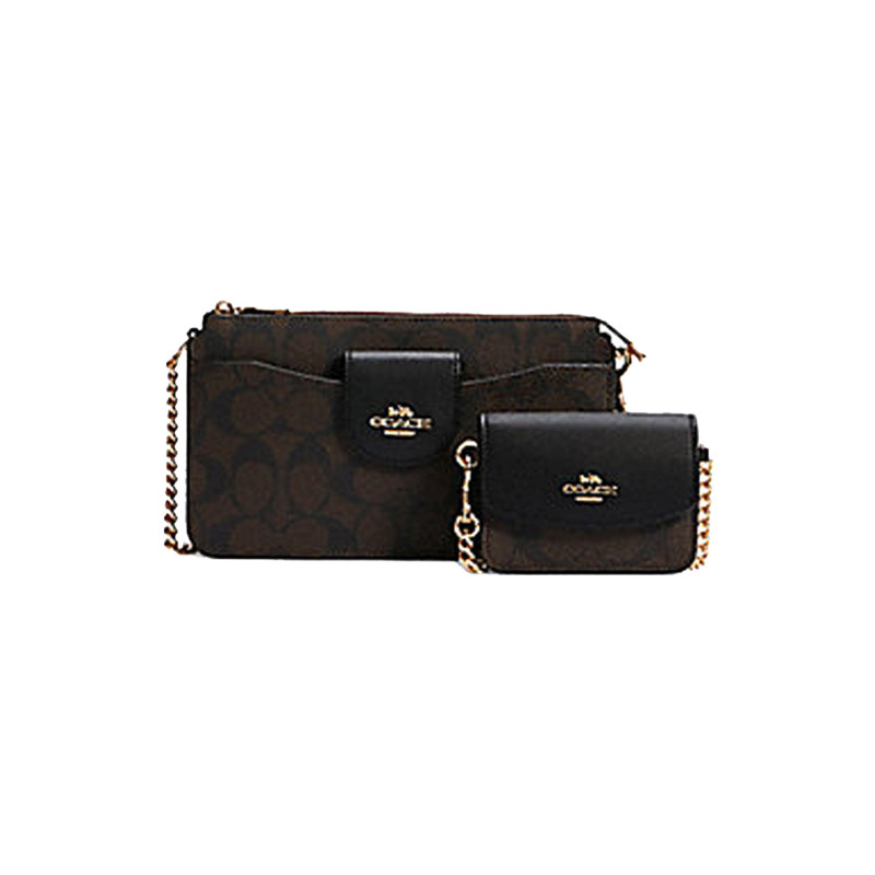Coach Outlet Official Flagship Store Color Block Chain Coin Purse Shoulder Crossbody Bag for Women C3328