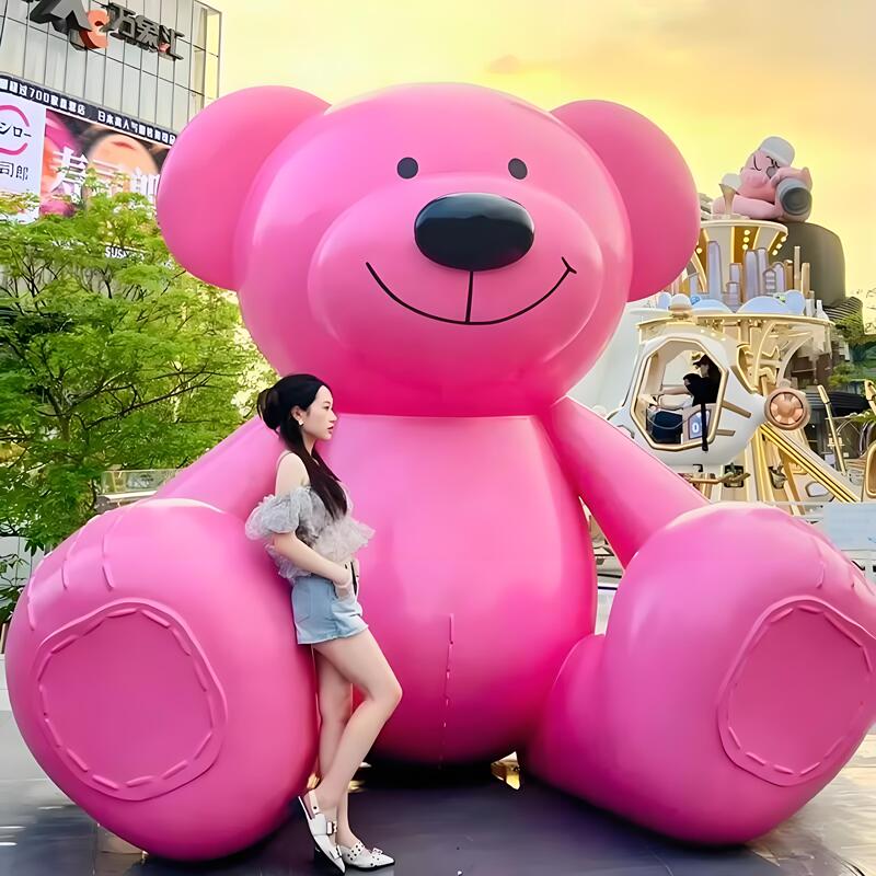 Outdoor Pink Beach Bear Fiberglass Sculpture Cartoon Bear Large Ornament for Shopping Malls, Guesthouses, Scenic Spots, and Popular Photo Spots