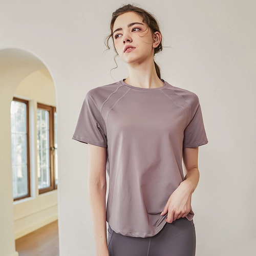 Быстросохнущая спортивная футболка с коротким рукавом, дышащая летняя одежда для йоги для спортзала, свободный крой, для бега, по фигуре