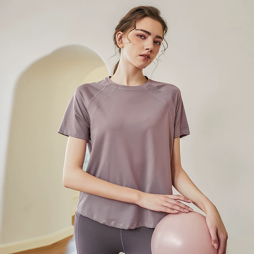 Быстросохнущая спортивная футболка с коротким рукавом, дышащая летняя одежда для йоги для спортзала, свободный крой, для бега, по фигуре