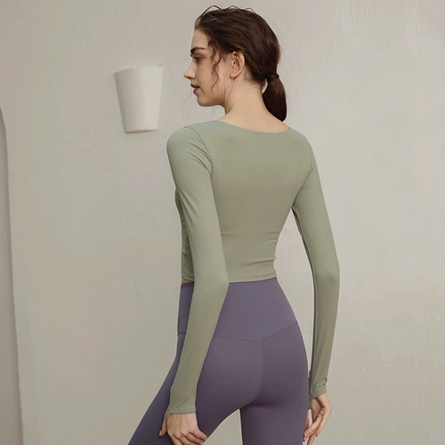 Топ с чашечками, одежда для йоги, спортивный эластичный лонгслив для тренировок для спортзала, в обтяжку, для бега, по фигуре