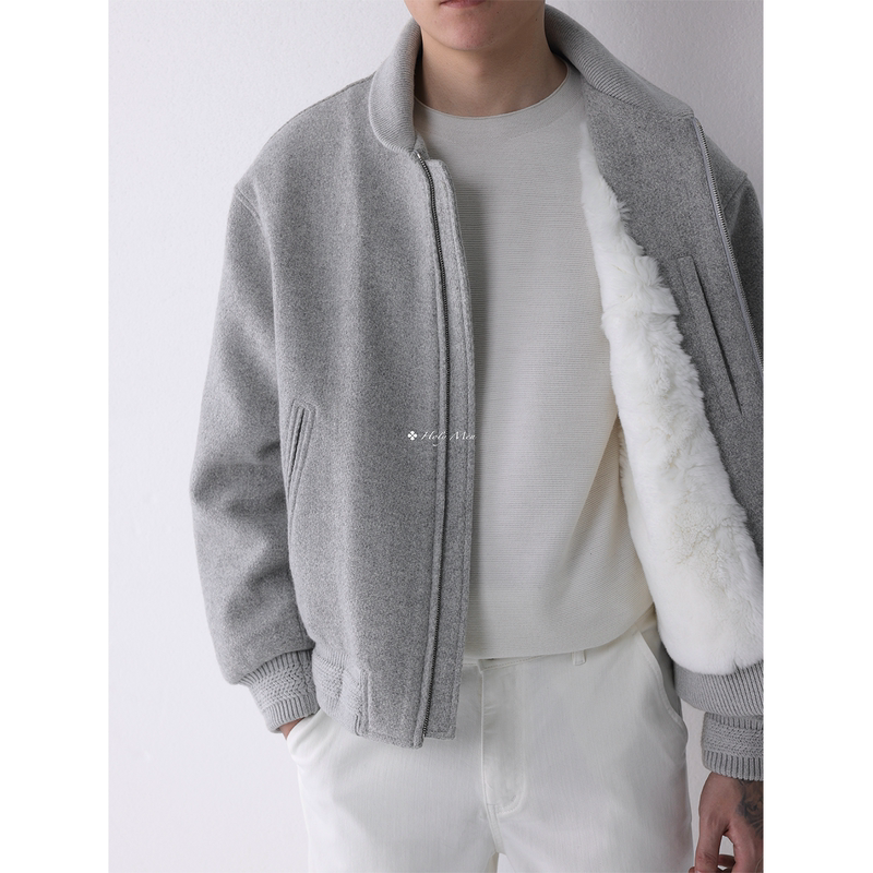 Holymen | French Imported 3A Grade "Rex Short-Haired Rex Rabbit Fur" Lapel Fur Integrated Jacket