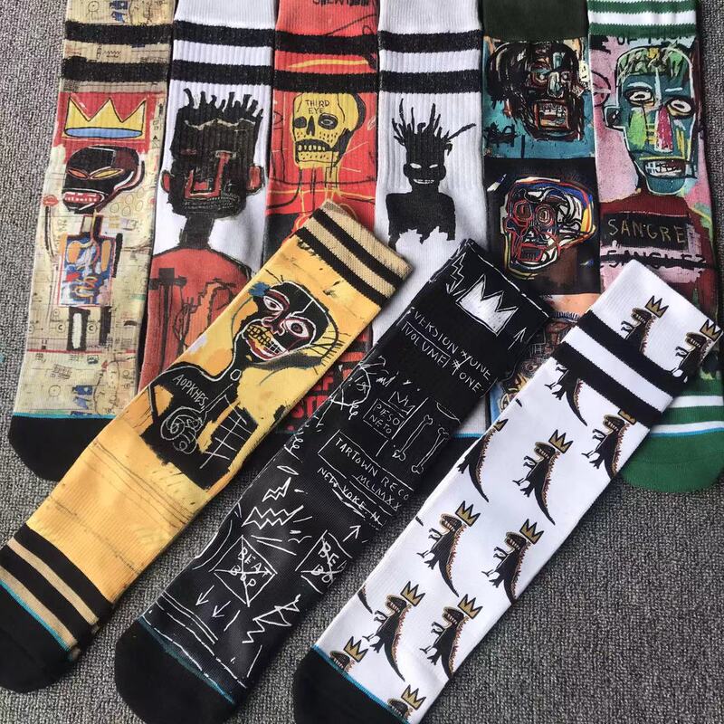 Bodhipunk Artist Basquiat Graffiti Socks European and American Street Fashion Casual Socks Mid-Calf Towel Socks