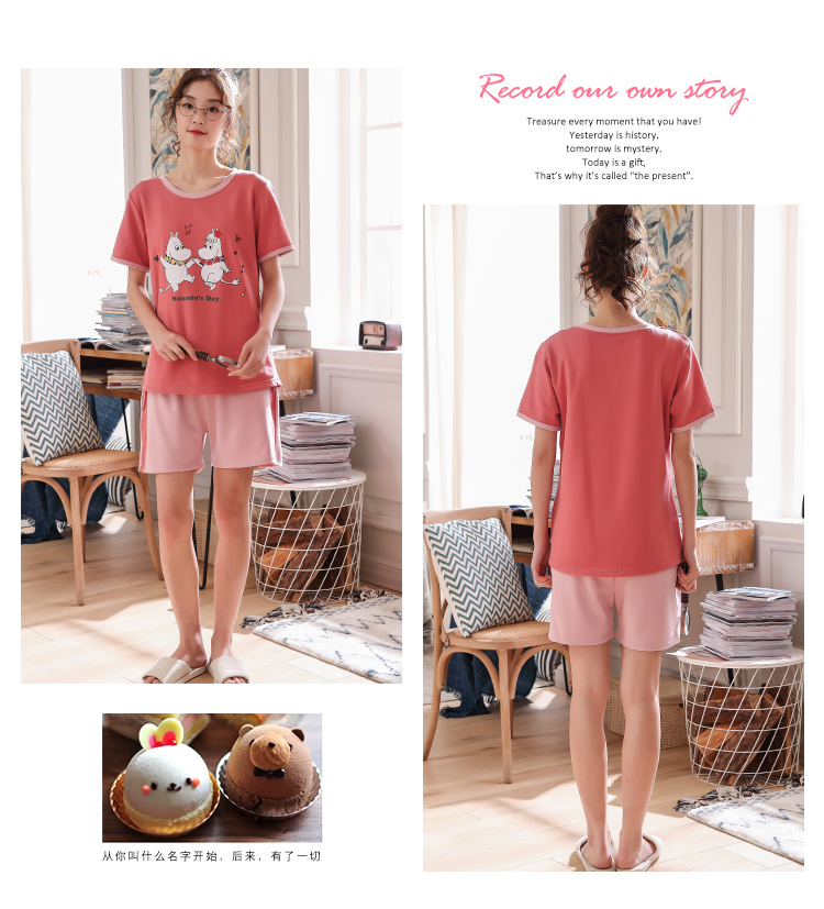 Bộ đồ ngủ ngắn tay cotton dành cho nữ mùa hè phiên bản mỏng của Hàn Quốc bộ pijama