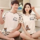 Bộ đồ ngủ đôi mùa hè cotton tay ngắn phần bé gái Phiên bản Hàn Quốc của bộ đồ ngủ dễ thương hoạt hình cotton nam phục vụ nhà nữ