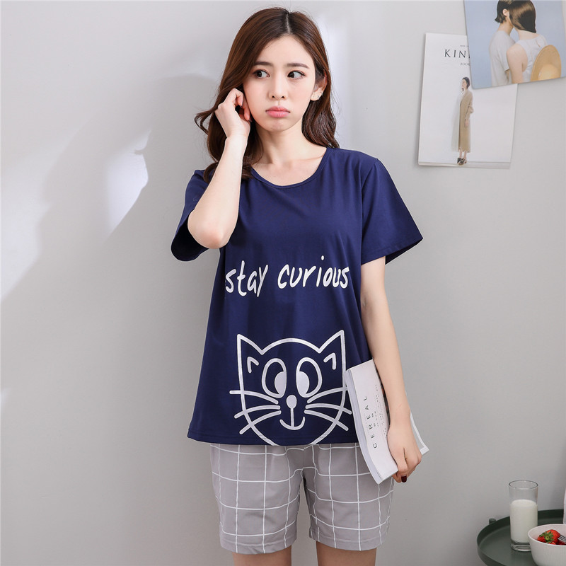 Bông đồ ngủ ngắn tay womens mùa hè mỏng Hàn Quốc phiên bản mới phim hoạt hình sinh viên bông nhà quần áo womens mùa hè hai mảnh bộ.