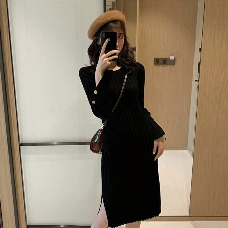 Sandro Moscoloni black knitted dress 2020 spring and autumn new women's clothing slimming bottoming skirt