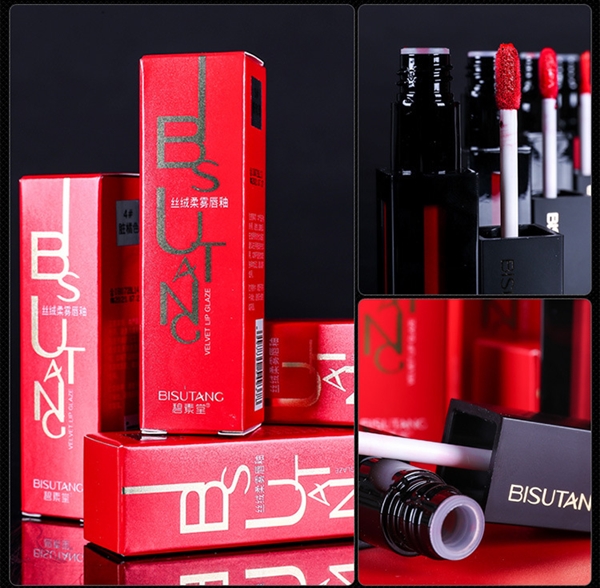 Bisutang trang điểm nhung cushion lip glaze soft mist lip lip lipstick color mờ dưỡng ẩm sinh viên Authentic - Son bóng / Liquid Rouge son bóng forever young
