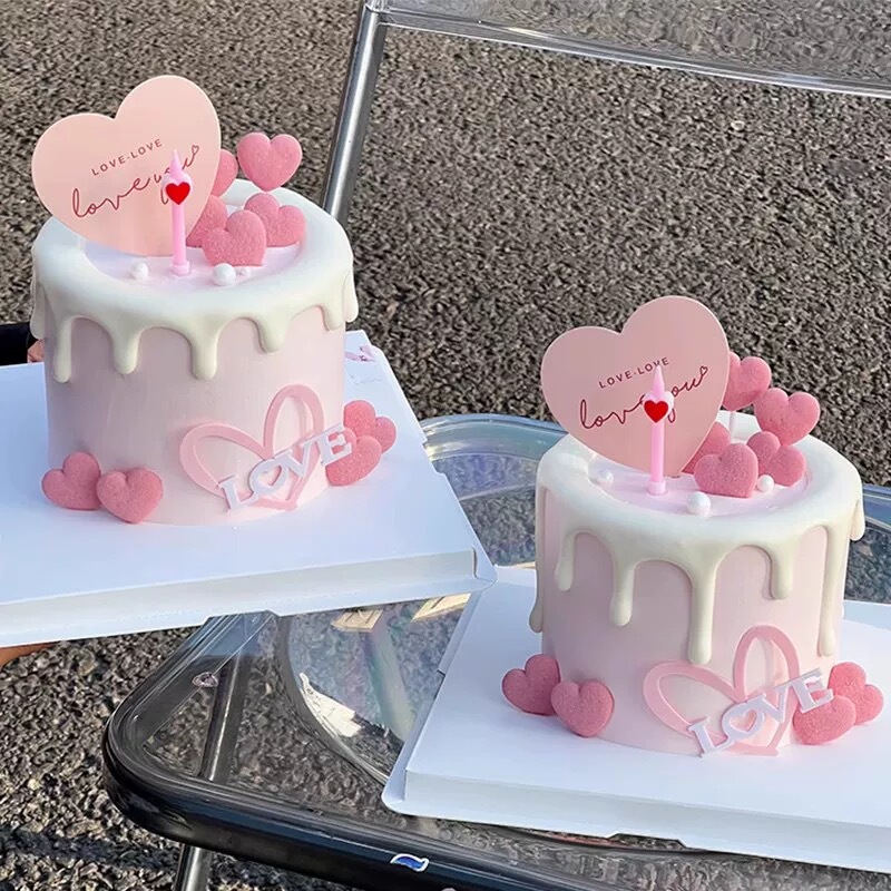 Chinese Valentine's Day Cake Decoration Loveyou Heart-Shaped Acrylic Topper Couple Confession Heart Candle Insert