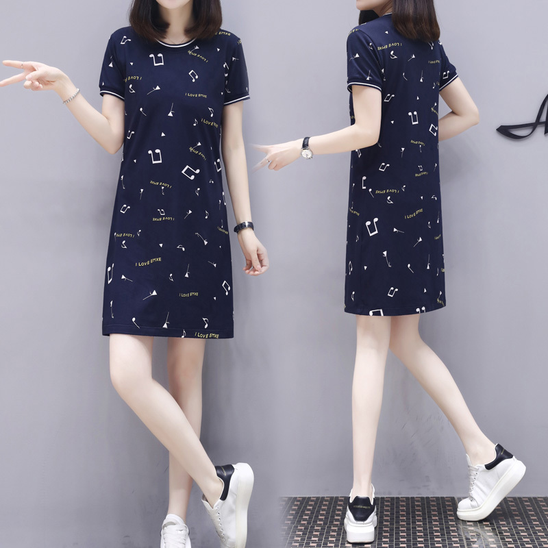Youthful Print Dress 2026 New Style Women's Summer Petite Casual Pure Cotton T-Shirt Dress for Middle-Aged Mothers