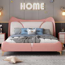 Light Extravagant Child Bed Girl Princess Bed Pink Single Bed Girl Bed Girl Bedroom Genuine Leather Soft Bed Net Red Single Bed 1 5