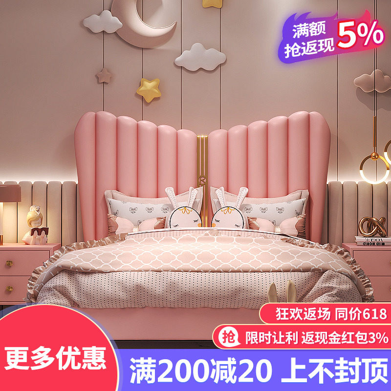 American Children's Bed Girl Princess Bed 1 5 m 1 35m Solid Wood Leather Bed Teenagers Single Bed Light Lavish Cot