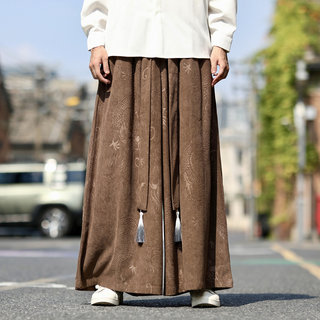 Мужские вельветовые брюки в китайском стиле, осенне-зимние жаккардовые брюки прямого кроя, ретро-широкие брюки свободного кроя, повседневные мужские брюки больших размеров