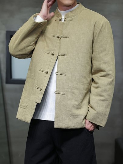 Traje Tang de algodón y lino de estilo chino, abrigo de algodón cálido y grueso de invierno para hombre, abrigo de algodón con botones sueltos de gran tamaño, chaqueta de algodón a la moda