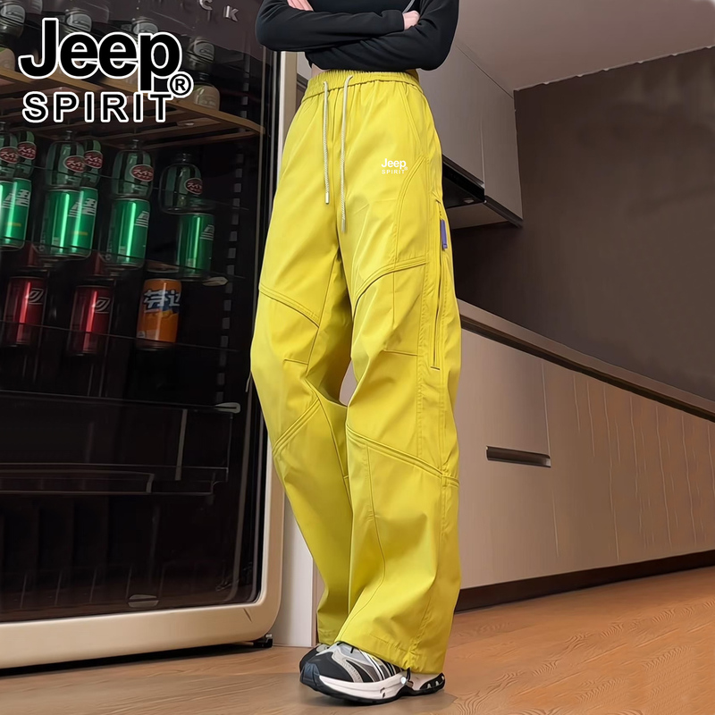 Jeep Mustard Yellow Pants for Women 2026 New Spring and Autumn Outdoor Hiking Paratrooper Pants Summer Thin Casual Cargo Pants