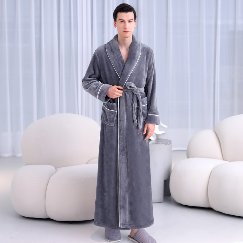Sleepwear Men Sleeping Robes Long style Autumn Winter Coral Suede Thicken Garnter Flannel bathrobe men's burqa with increased code baths