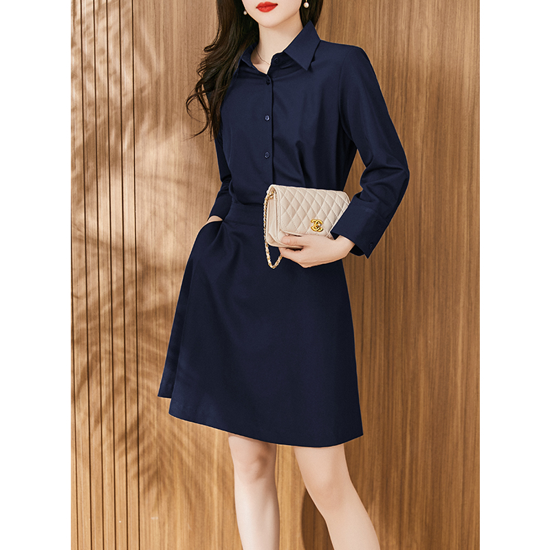 Splicing False Two Shirt Dress Women 2022 New Spring Design Sense small crowdsourced Temperament Slim Fit Dress