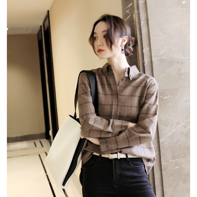 Grindroid Plaid Shirt Woman Retro Port Taste 2020 Fall New Long Sleeve Blouse Design Sensation Small Crowdwear Shirt