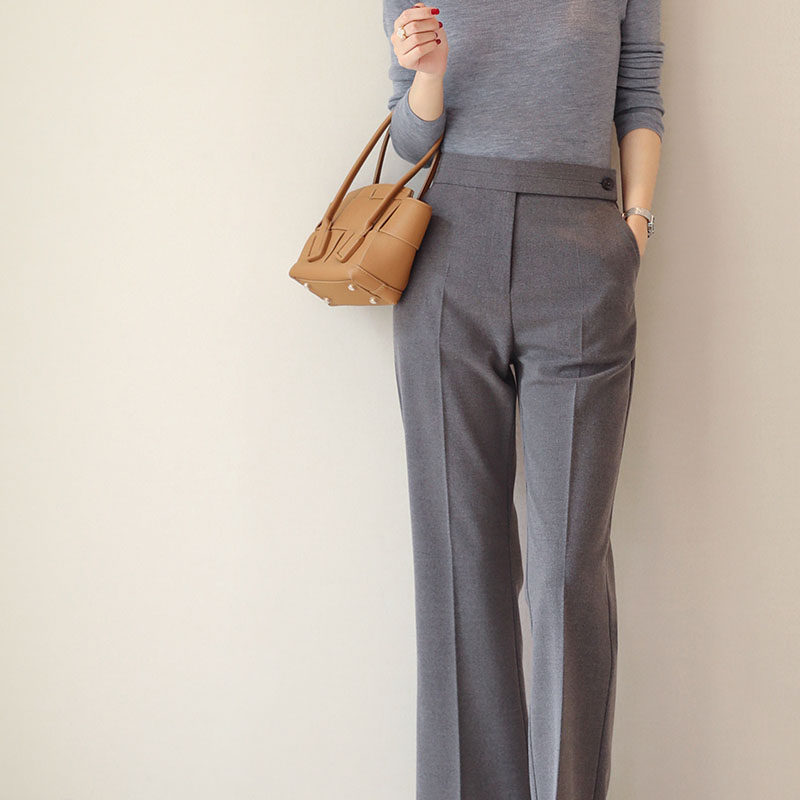 Gray Small Straight Micro-Flare Pants Women's High Waist Slim Spring Autumn 2021 New Pants Versatile Loose Casual Pants