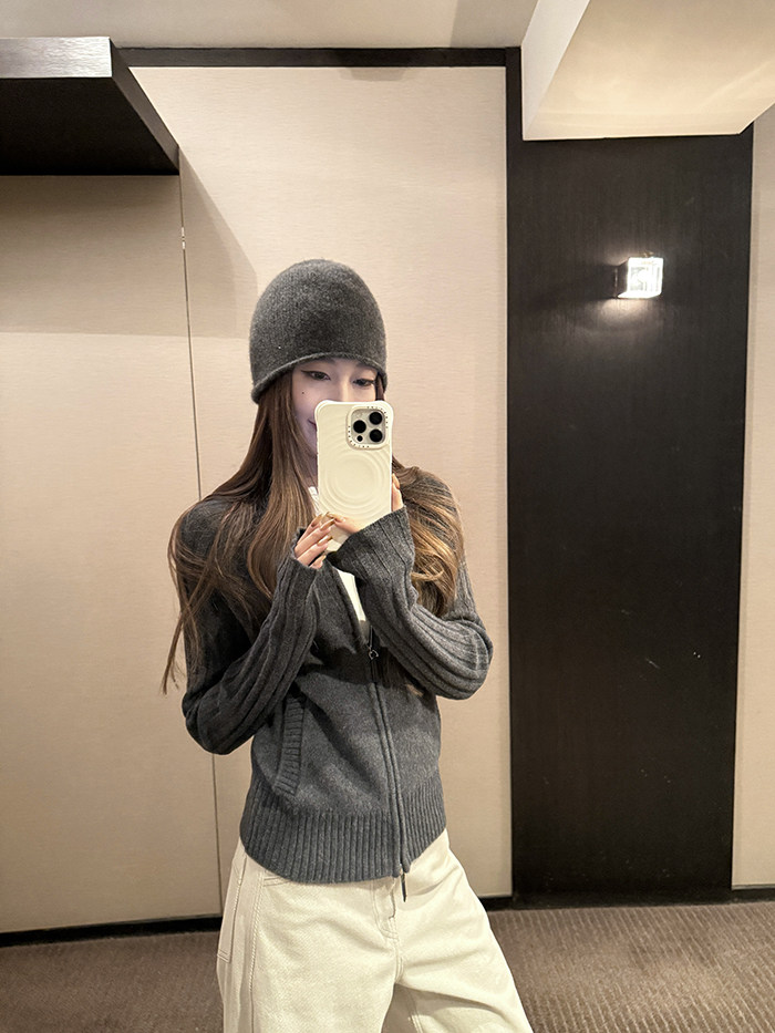 스탠드 칼라 몸매 가꾸기 스웨터 여성 코트 겨울 슬림해 보이는 니트 스웨터 더블 지퍼 오픈 가디건 맨위 여성 상세 이미지 5