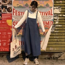 Spring and summer new Korean student dress plus size 200 Jin fat MM loose thin denim strap skirt