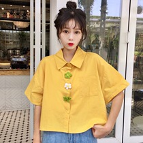 Academy style plus fat plus size chic elegant wind shirt summer dress Korean version 200kg fat MM loose short sleeve shirt