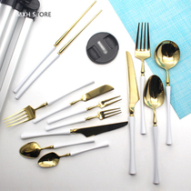 European and American white gold mirror light 304 stainless steel steak knife and fork two-piece set Western tableware knife fork and spoon 3 pieces