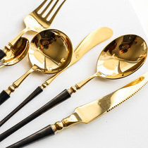 Vintage mirror light black gold 304 stainless steel knife and fork spoon Western tableware knife and fork spoon Steak knife and fork coffee spoon