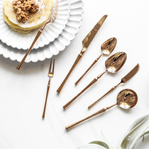 Small waist vintage rose gold 304 stainless steel western tableware steak knife fork spoon Dessert knife fork spoon set