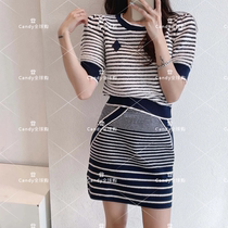 maje21 spring and summer Black and white Coloured Stripes Short sleeves Short sleeves Body Knit Cardiovert Blouse MFPPU00404