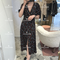 maje21 spring summer V collar red lip red print lacing snow spinning long dress dress MFPRO01758