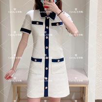 French MAJE21 spring and summer small fragrant wind turning metal single-row buttoned lace knit dress woman