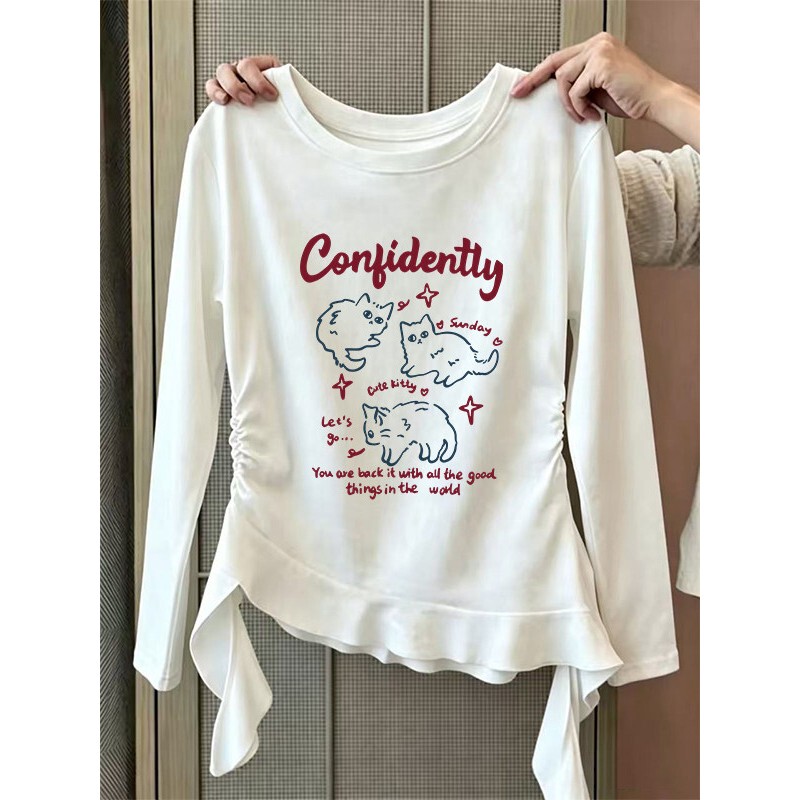 Especially Beautiful Waist-Cinching Crop Top for Women, Spring and Autumn 2026 New Style, Slimming and Stunning Long-Sleeve T-Shirt Especially Beautiful Waist-Cinching Crop Top for Women, Spring and Autumn 2026 New Style, Slimming and Stunning Long-Sleeve T-Shirt