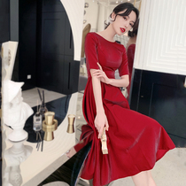 Toast bride engagement dress dress usually wear female wine red satin summer light luxury small high-end