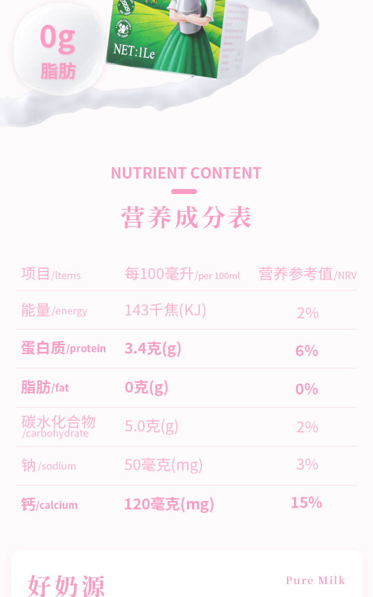 德国进口 尼平河 脱脂高钙纯牛奶 1L*12盒 图4