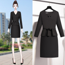 2021 Spring and Autumn New Womens Ole Temperament Black Hotel Front Desk Beauty Salon Overalls Professional Dress
