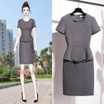 High end professional dress 2021 new summer temperament fake two pieces jewelry shop beautician overalls set women