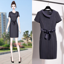 Professional dress female summer 2021 New temperament stripe dress bag hip jewelry shop beauty salon overalls