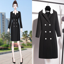 2021 Spring and Autumn new womens commuter ol temperament black long sleeve hip professional dress sales department work clothes