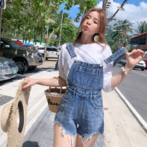 Age-reduced Joker Denim Strap Shorts Womens Summer 2021 New Korean Loose Slim Leg Leg Pants