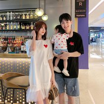 Pro-son fit a three-mouth summer dress male and female child print loving short sleeve T-shirt mesh dress net Red Fried Street Mother woman dress