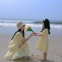 Mother and daughter Dress Foreign Pistachio Summer Seaside Holiday Dress Superior Princess Nepotism Dress Girl Embroidered dresses