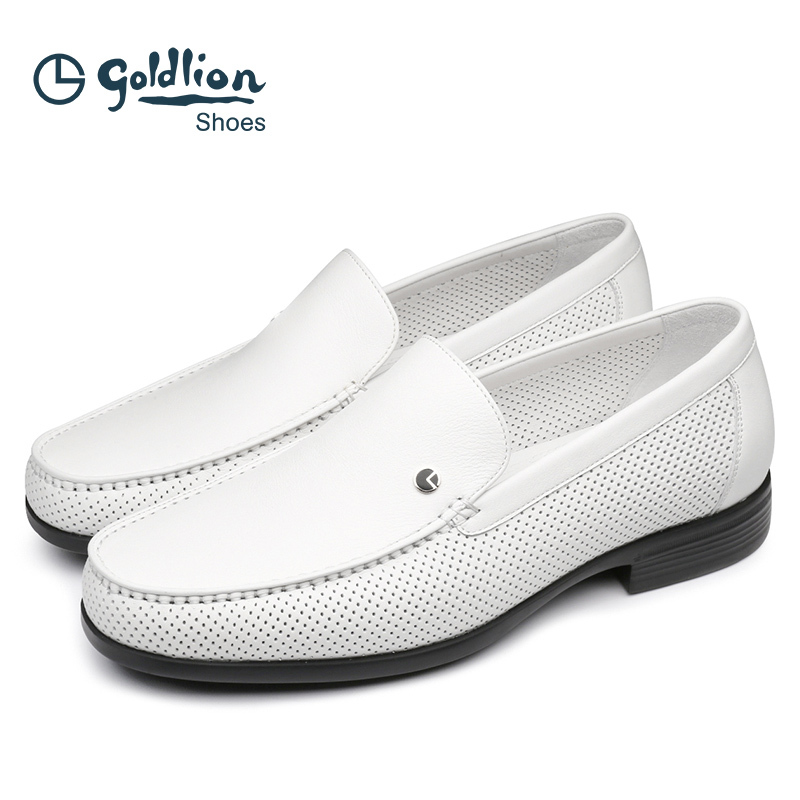 Goldlion Men's Leather Shoes Summer New Style Genuine Leather Slip-On White Business Casual Shoes Hollow Sandals Loafers for Men Goldlion Men's Leather Shoes Summer New Style Genuine Leather Slip-On White Business Casual Shoes Hollow Sandals Loafers for Men