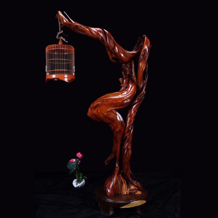 Natural cliff cypress lamp original wood root carving lighting lampstand lamp floor lamp with the shape of the bird cage shelf lamp pendant ornaments