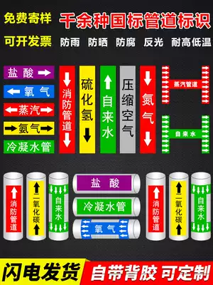 Pipe identification card Car label sticker sticker flow to fire protection industrial medium marking arrow Water supply pipe Compressed air warning custom waterway water inlet tap water vapor return water tape label custom