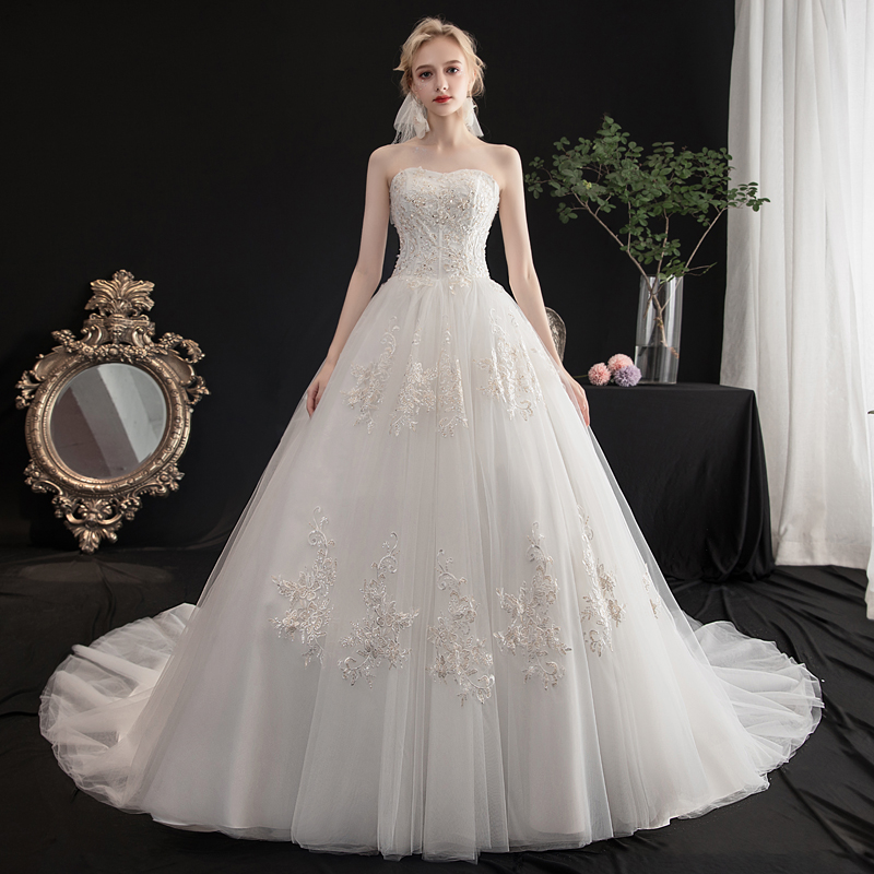 Bandeau main wedding dress 2020 new French bridal woman simple forest department super fairy dream tail skirt temperament light