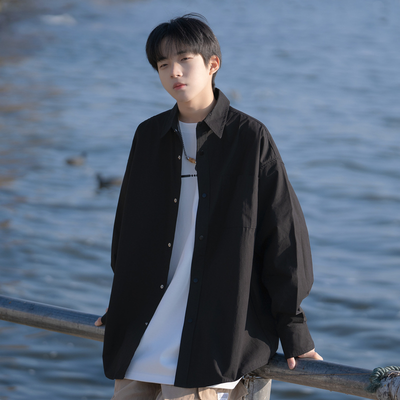 Black Long-Sleeved Shirt for Men 2026 Spring and Autumn New High-End Trendy Brand Loose and Cool Men's Shirt Jacket