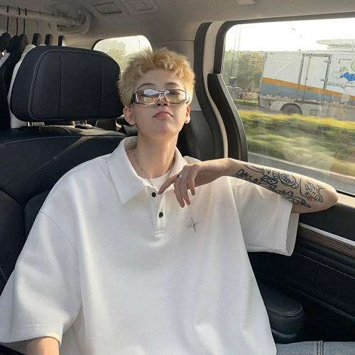 Футболка polo, летняя хлопковая однотонная рубашка, в американском стиле, высокий воротник, короткий рукав