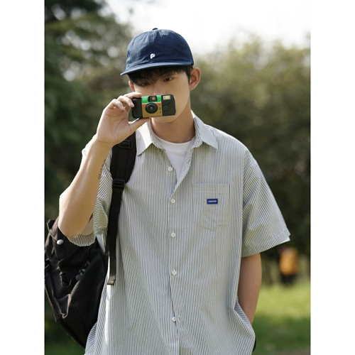 Синяя тонкая японская трендовая рубашка, оверсайз